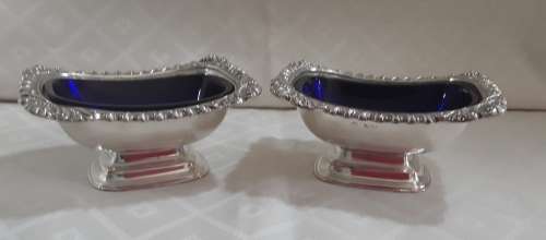 Silver Plated Open Salts with Blue Glass Liners