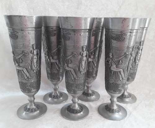 Frieling  Zinn  -  German  -  Set  6  Goblets