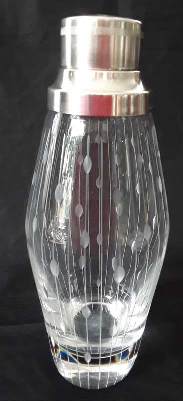 Art Deco Glass  Cocktail Shaker with Sterling Silver Top