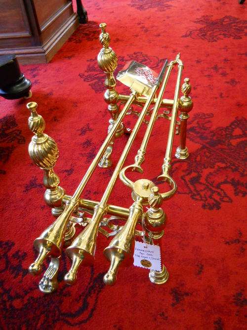 Edwardian Brass  Fire Dogs and Irons