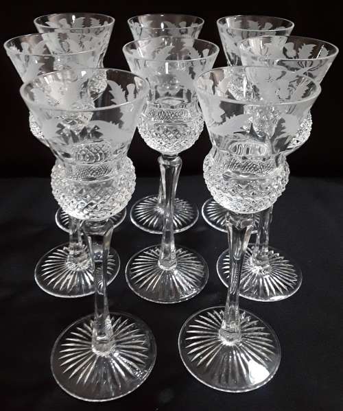 Edinburgh  Crystal  -  8  Stemmed  ``THISTLE``  Sherry  Glasses