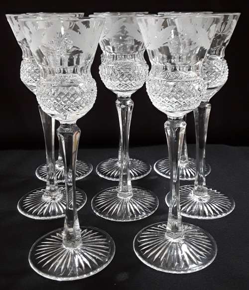 Edinburgh  Crystal  -  8  Stemmed  ``THISTLE``  Sherry  Glasses