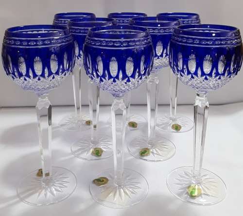Waterford  Crystal  -  Cobalt  Blue  Clarendon  -  Stemmed  Wine Glasses  x 8