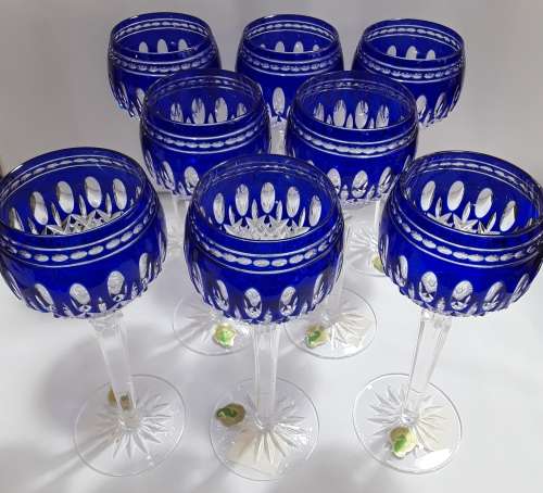 Waterford  Crystal  -  Cobalt  Blue  Clarendon  -  Stemmed  Wine Glasses  x 8