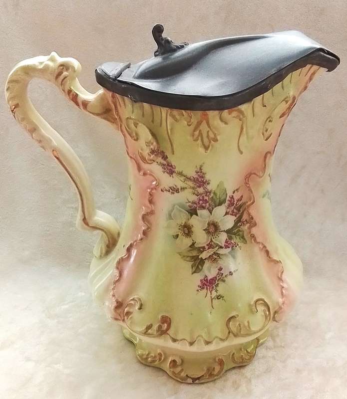 Victorian  Pewter  Capped   Porcelain  Jug