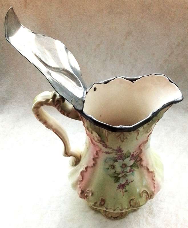 Victorian  Pewter  Capped   Porcelain  Jug