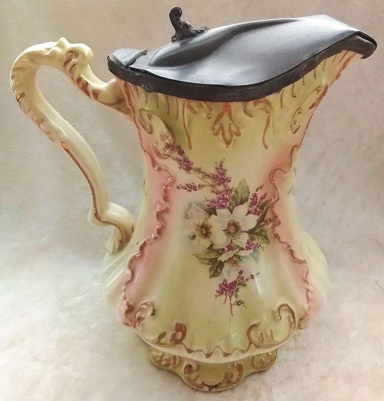 Victorian  Pewter  Capped   Porcelain  Jug