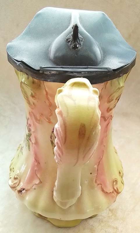 Victorian  Pewter  Capped   Porcelain  Jug