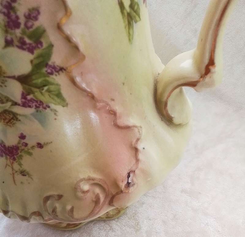 Victorian  Pewter  Capped   Porcelain  Jug