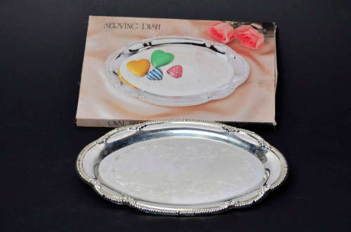 Vintage silver plate oval dish serving trinket tray in original box