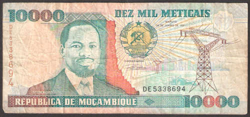 Republic de Mocambique 10000 Meticais 1991 prefix DE 5338694 - as per scan