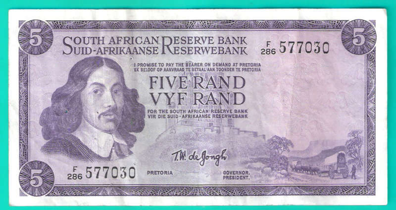 ENG/AFR T.W. DE JONGH Five Rand Prefix F286 577030 - as per scan