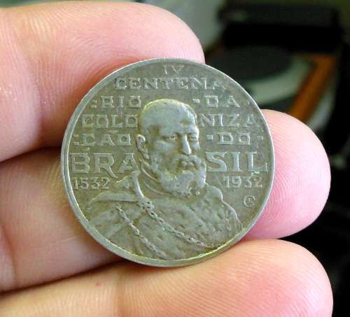 *CRAZY R1 START* Brazil 2000 Reis 1932 - Silver Coin - 400th Anniversary of Colonization