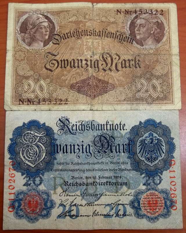 *CRAZY R1 START* Germany 20 Marks 1914 - 2 different varieties