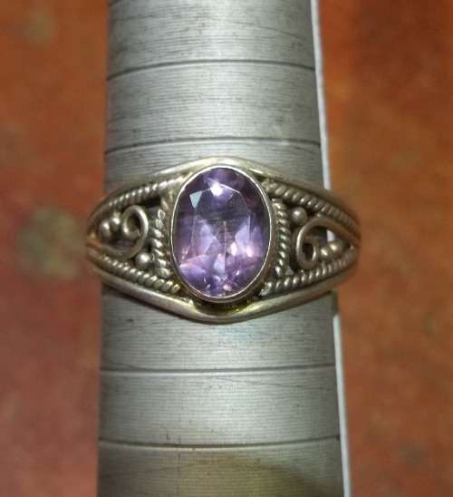 *CRAZY R1 START* Sterling Silver ring with Light Purple oval crystal - Size Q