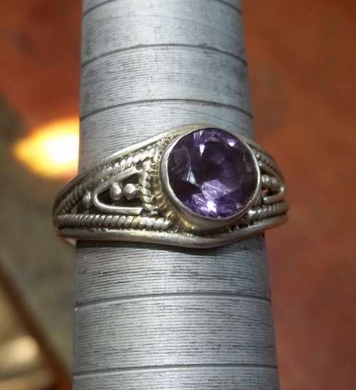 *CRAZY R1 START* Sterling Silver ring with Light Purple round crystal - Size O 1/2