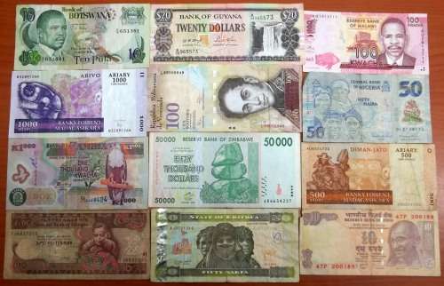 *CRAZY R1 START* Lot of 12 international bank notes - bid per note