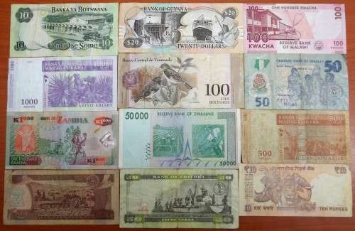 *CRAZY R1 START* Lot of 12 international bank notes - bid per note