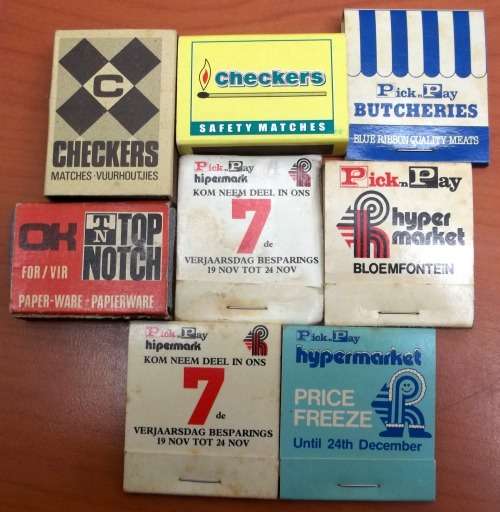 *CRAZY R1 START* Lot of 8 SA Supermarket match book/boxes - bid per box