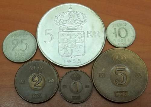 *CRAZY R1 START* Sweden - Set of 6 coins from the mid 1950's
