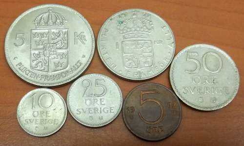 *CRAZY R1 START* Sweden - Set of 6 coins from 1972 - bid per coin