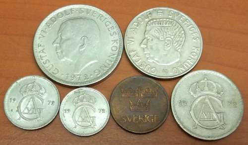 *CRAZY R1 START* Sweden - Set of 6 coins from 1972 - bid per coin