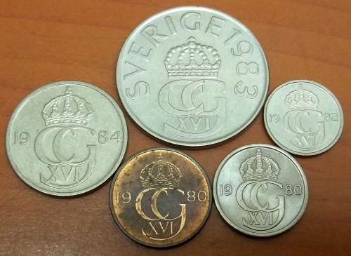 *CRAZY R1 START* Sweden - Set of 5 coins from early 1980's - bid per coin