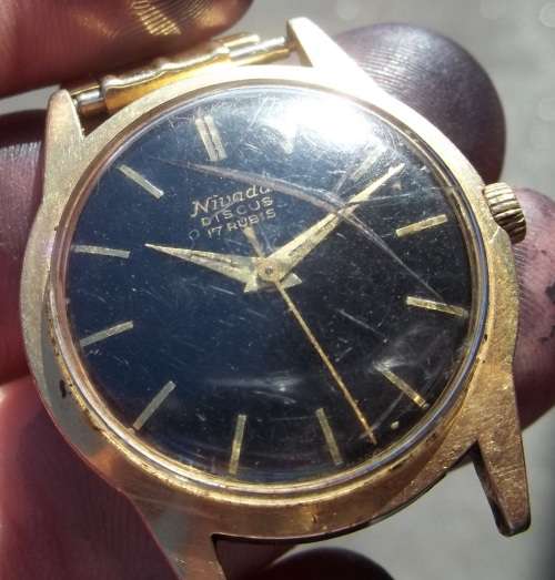 *CRAZY R1 START* NIVADA Discus 17 Rubis manual wind gent`s watch - Partly working