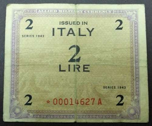 *CRAZY R1 START* WWII Italy 2 Lire 1943 - Star Replacement note