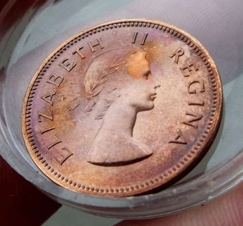 *CRAZY R1 START* 1957 SA Union 1/2 Penny in PROOF condition