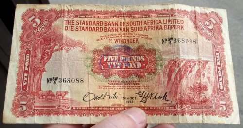*CRAZY R1 START* SWA Standard Bank 5 Pounds 1958 - *SCARCE*