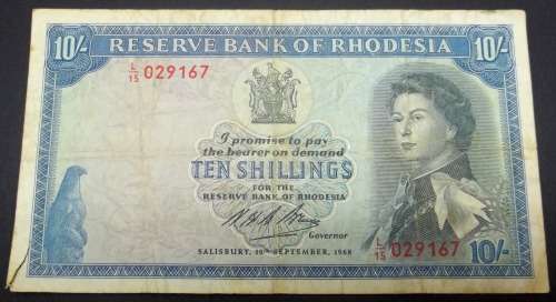 *CRAZY R1 START* Rhodesia 10 Shillings 1968