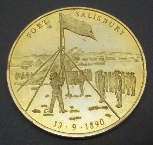 *CRAZY R1 START* 1990 Rhodesian Centenary medallion - Fort Salisbury