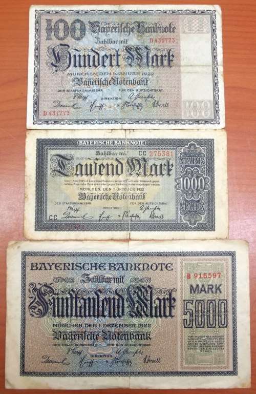 *CRAZY R1 START* Germany - Bavaria 100, 1000, 5000 Mark 1922