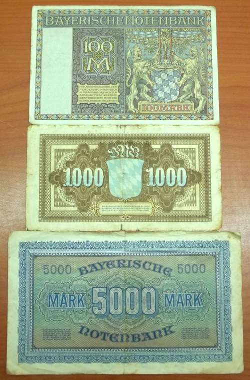 *CRAZY R1 START* Germany - Bavaria 100, 1000, 5000 Mark 1922