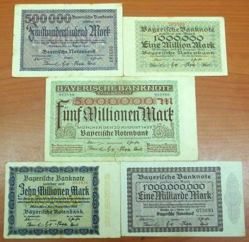 *CRAZY R1 START* Germany - Bavaria 500k, 1000k, 5000k, 10,000k, 1,000,000k Mark 1923