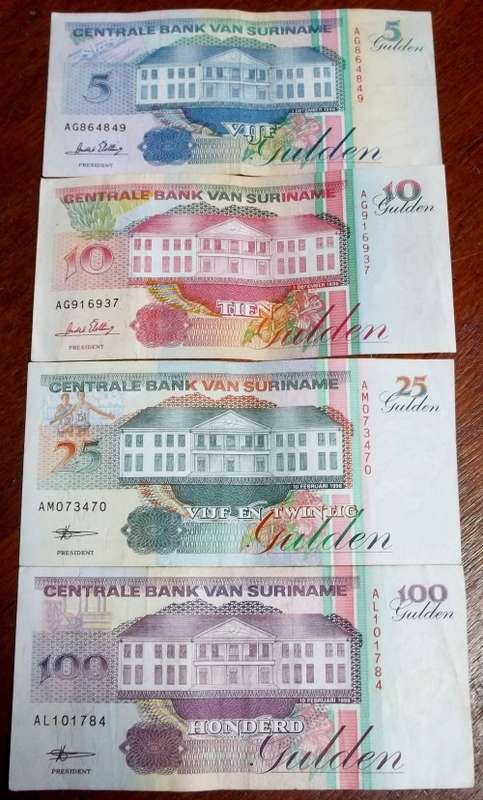 *CRAZY R1 START* Suriname 5,10,25,100 Gulden 1990`s