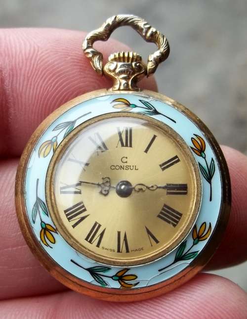 *CRAZY R1 START* CONSUL `Limoges Style` lady`s pocket watch