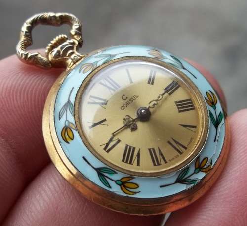 *CRAZY R1 START* CONSUL `Limoges Style` lady`s pocket watch