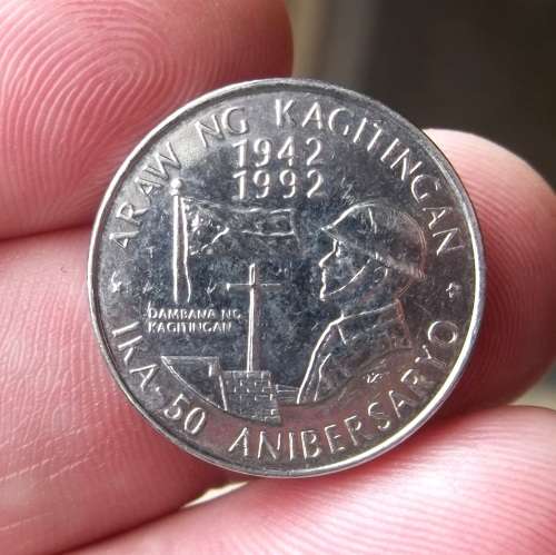*CRAZY R1 START* Philippines 1 Piso 1992 - 50yrs Battle of Bataan