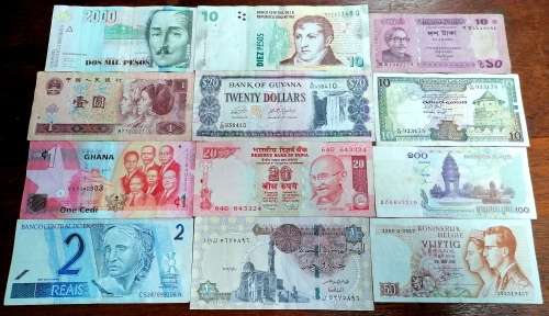 Lot of 12 International bank notes
