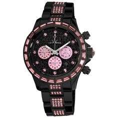 TOY AVIATOR BLACK AND PINK CRYSTAL LADIES WATCH