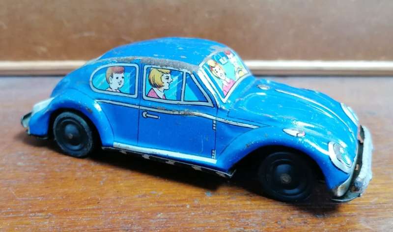 [NK140] retro hobby Beetle tin plate minicar Volkswagen made in Japan color blue blue friction type