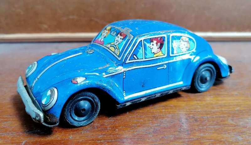 [NK140] retro hobby Beetle tin plate minicar Volkswagen made in Japan color blue blue friction type