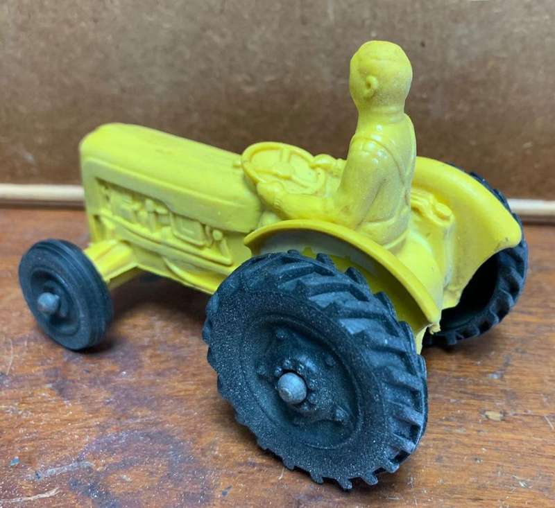 Vintage Unbranded Yellow Rubber PVC Plastic Tractor Retro Agriculture