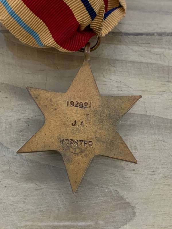 WWII Group of 5 medals Awarded to J.A. Vorster
