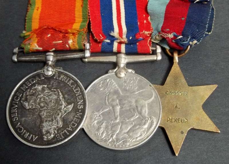 WWII Group of 3 medals awarded to A Pekeur C303512