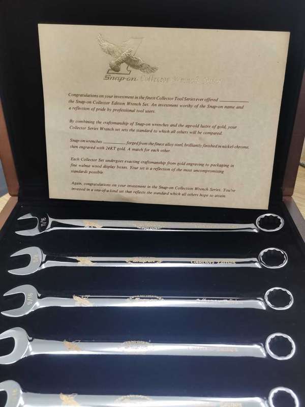 Snap-On: Collectors Wrench Set- Alloy Steel, finished in Nickel Chrome and Engraved in 24kt Gold