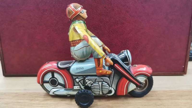 Rare Goso Acrobat Motorcycle Wind-Up Tin Toy-Made in Western Germany-Working