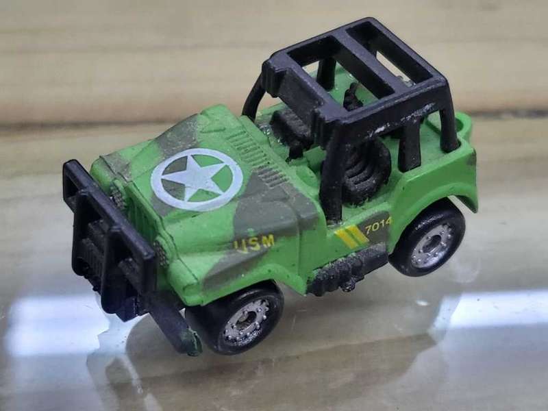 Galoob: Mini 80s army jeep pff road stealth light green RARE